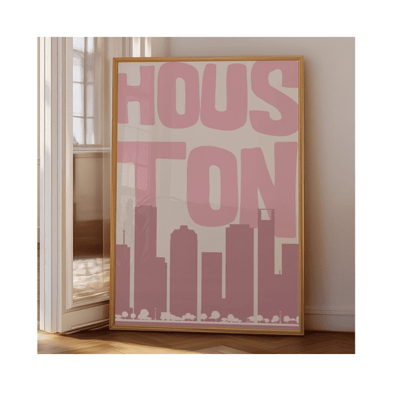 Houston Pink Preppy Room Decor Texas Skyline Wall Art Home Decor Office Wall Art