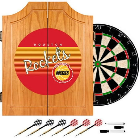 Houston Rockets NBA Hardwood Classics Dart Cabinet Set with Darts and Board - Red, Yelow, Black