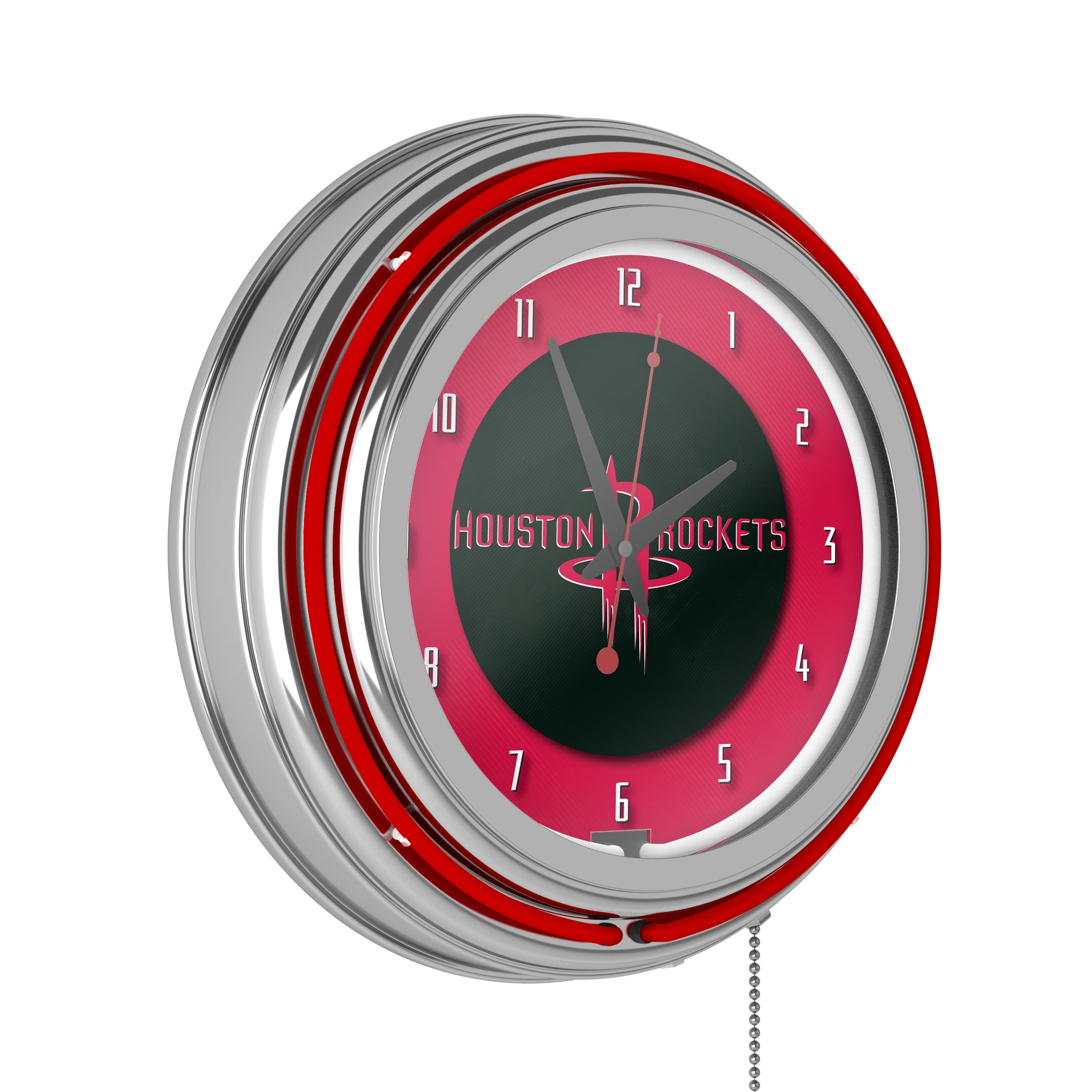 Houston Rockets Logo Retro Neon Analog Wall Clock with Pull Chain