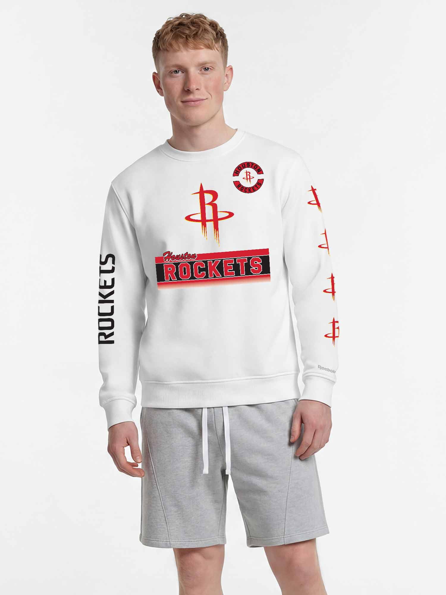 Houston Rockets Reebok Mens White Crew Sweatshirt