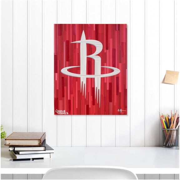 Houston Rockets Stretched 16" x 20" Embellished Canvas Giclee Print - Art by Charlie Turano III