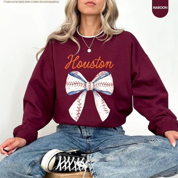 Houston Shirt, Houstan Baseball Shirt, Coquette Baseball Shirt, Coquette Bow Shirt, Baseball Lover Shirt, Baseball Mom Shirt, Houston Gift Tshirt All Size S-5XL