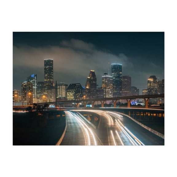 Houston Skyline 04 - Houston Texas Photography Cityscape Nightlife Skyline Architecture Bridge Night Sky Modern Art Unframed Wall Art Print 40 x 60 inches