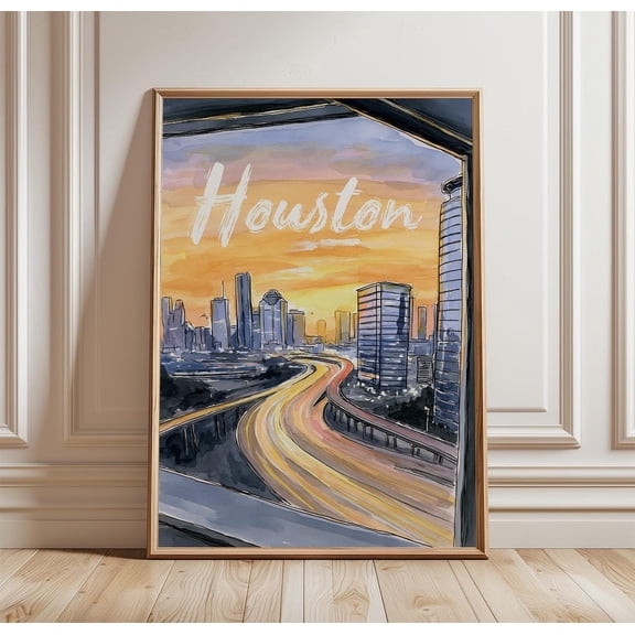 Houston Skyline Poster Sunset Travel Print City Wall Art, Poster Only