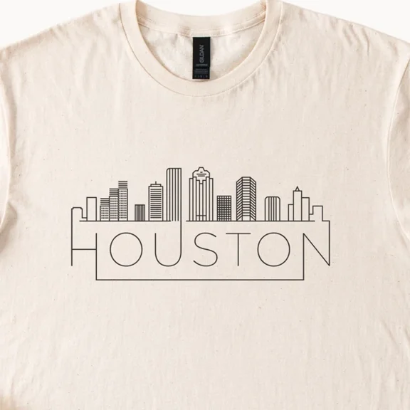 Houston Skyline Shirt Minimalist City Outline Graphic Tee Texas Size S-5Xl Heygategoo Tee