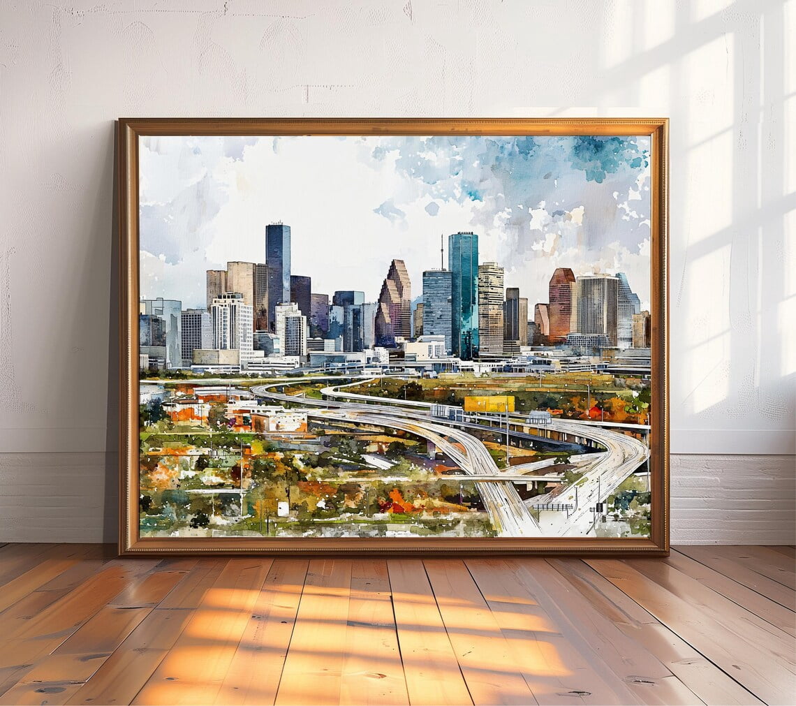Houston Skyline Wall Art Print, Texas Cityscape Travel Decor - Walmart.com