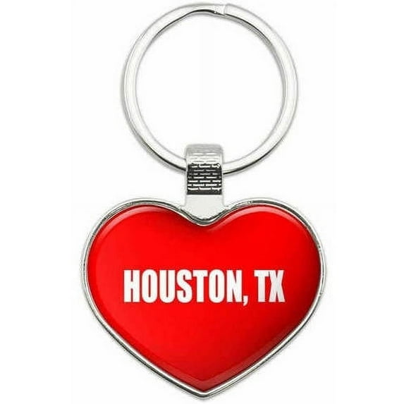 Houston TX - City State Metal Heart Keychain Key Chain Ring, Multiple Colors Available