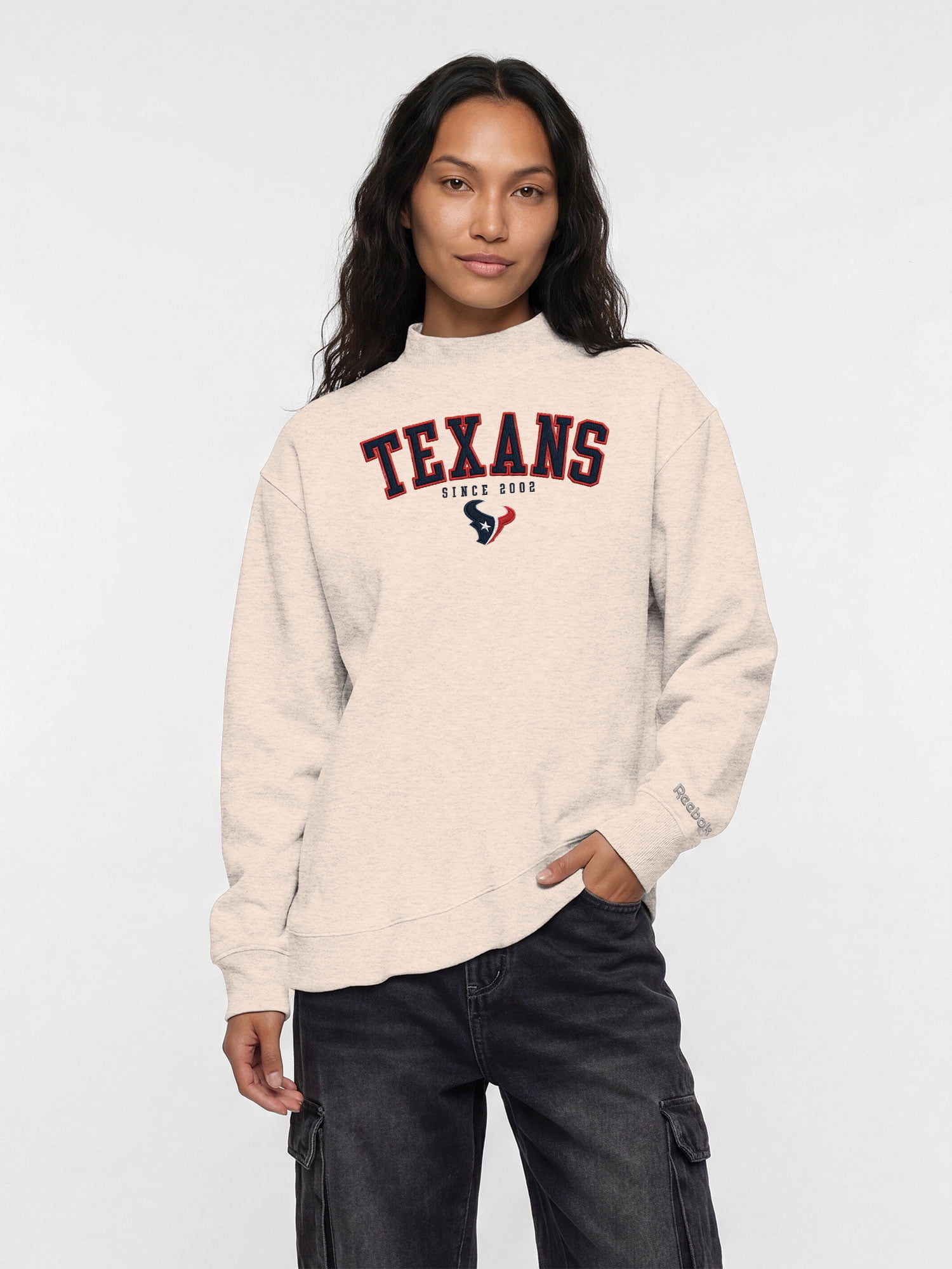 Houston Texans Reebok Womens Oat Mock Neck Oversized Tunic Sweatshirt