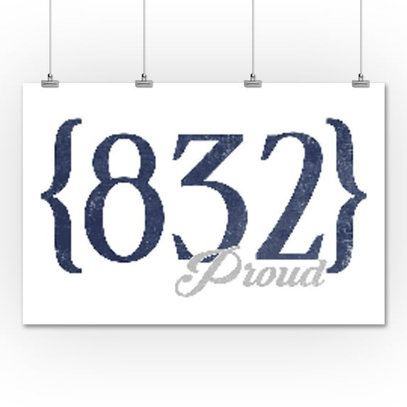 Houston, Texas - 832 Area Code (Blue) - Lantern Press Artwork (36x54 Giclee Gallery Print, Wall Decor Travel Poster)