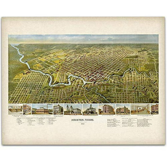 Houston Texas City Map 1891 Art Print - 11x14 Unframed Art Print - Great Home Decor
