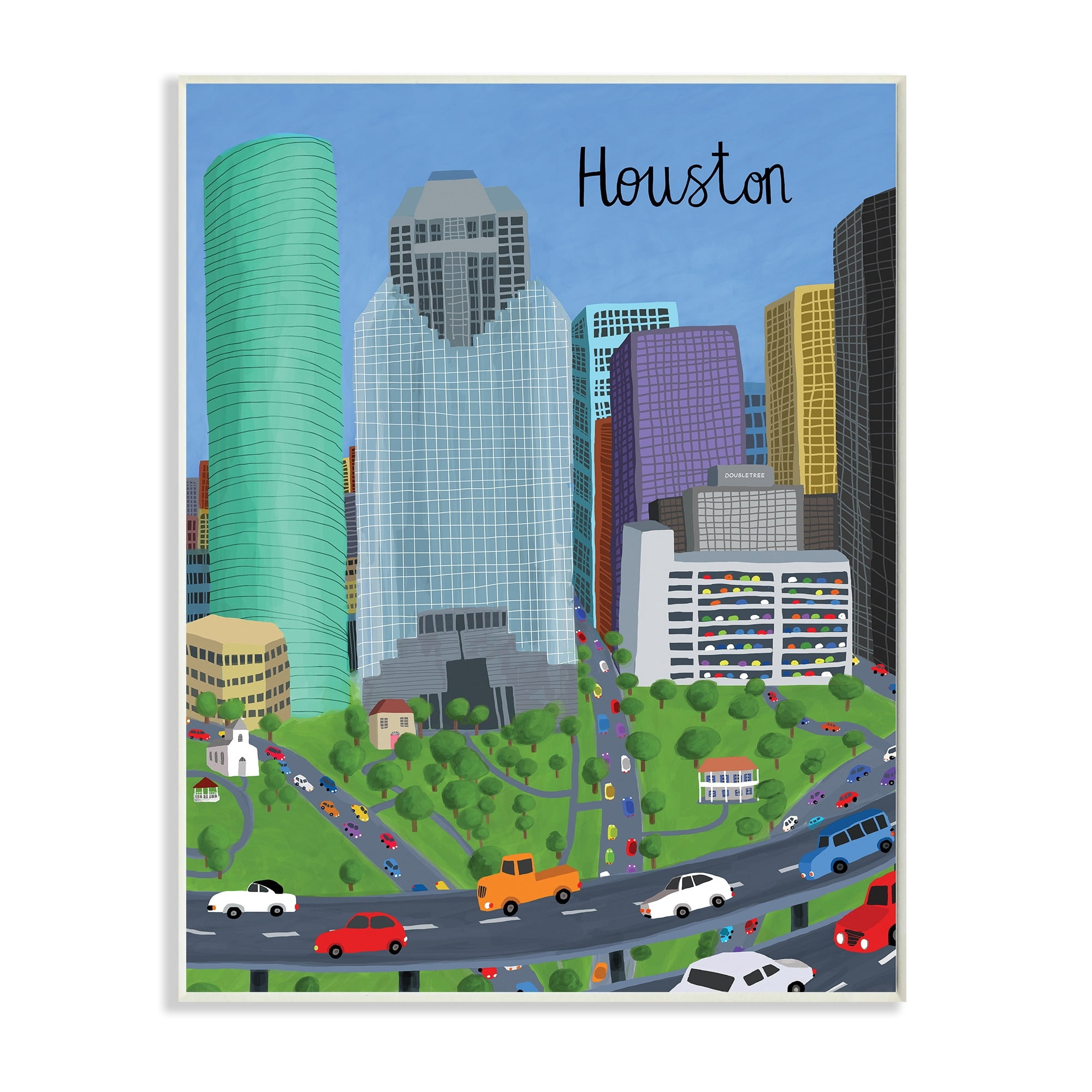 Stupell Industries Houston Texas City Skyline Architecture Highway Cars,13 x 19,Designed by Carla Daly