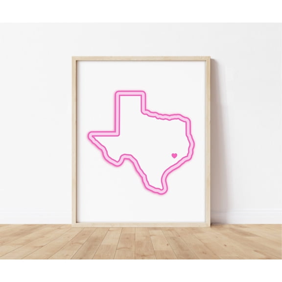 Houston Texas Heart Map Wall Art Decor Unframed Paper Print