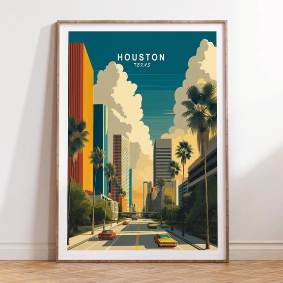 Houston Texas Modern Urban Cityscape Print, Unframed Paper Print Size 12x18