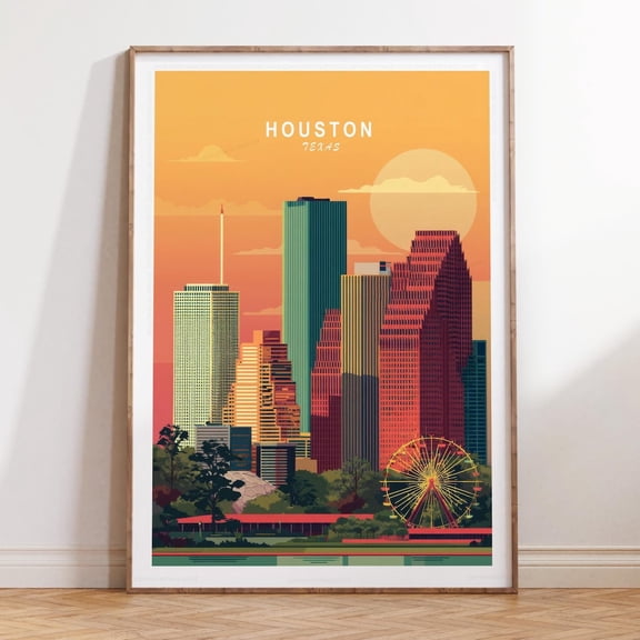 Houston Texas Modern Urban Skyline Wall Art, Stretched Canvas Size 8x12