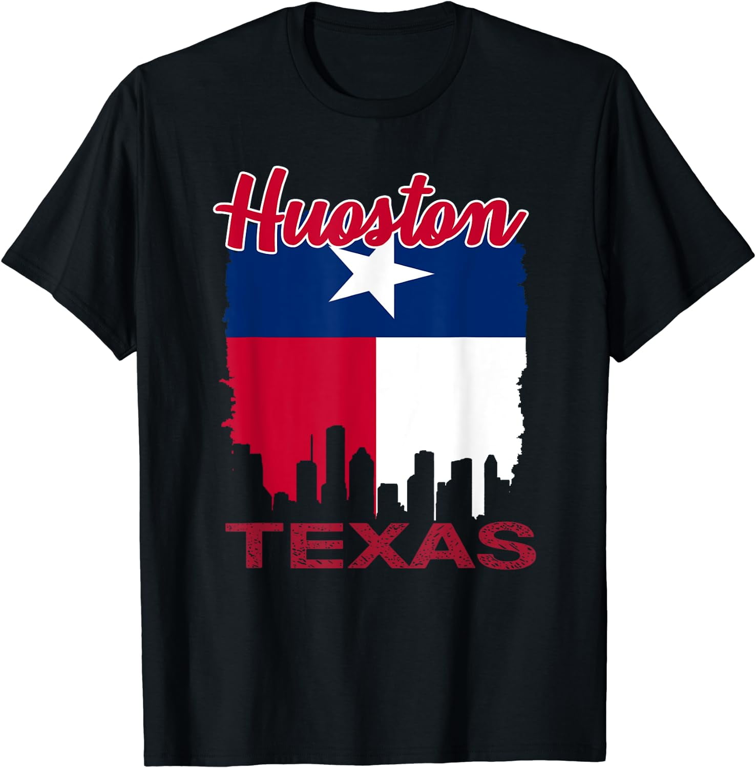 Houston Texas Skyline Shirt Vintage Houston Texas Flag TShirt Black