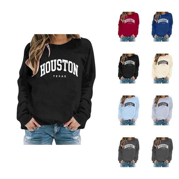 Houston Texas Sweatshirt for Women Long Sleeve Loose Casual Crewneck Sweatshirts Fall Winter Pullover Tops