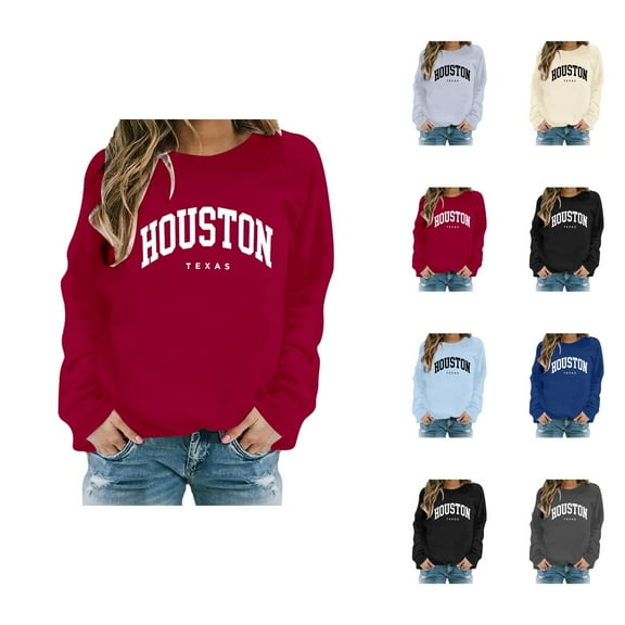 Houston Texas Sweatshirts for Women 2025 Long Sleeve Crewneck Graphic Sweatshirt Pullover Tops Streetwear