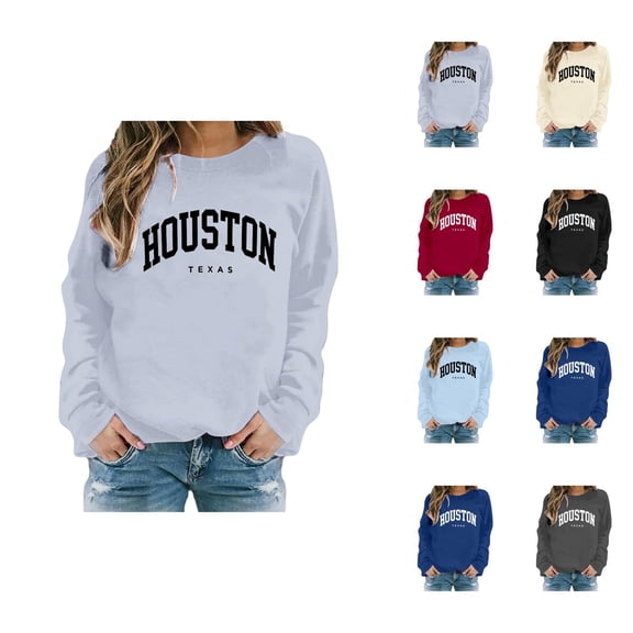 Houston Texas Sweatshirts for Women 2025 Long Sleeve Crewneck Graphic Sweatshirt Pullover Tops Streetwear