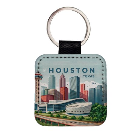 Houston, Texas TX Travel City State Stamp Faux Leather Square Keychain