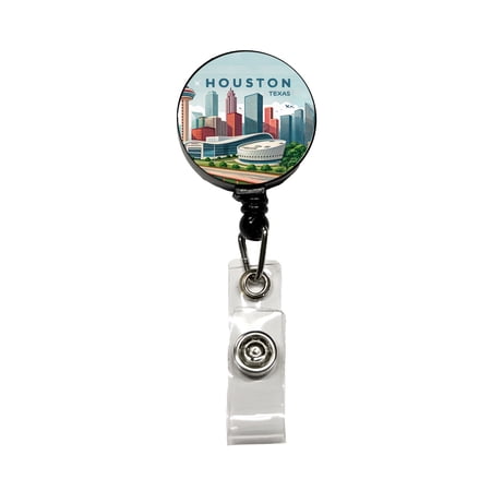 Houston, Texas TX Travel City State Stamp Retractable Reel ID Badge Key Card Name Tag Holder with Clip