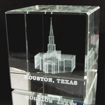 Houston Texas Temple Laser Engraved Crystal Cube by Ringmasters