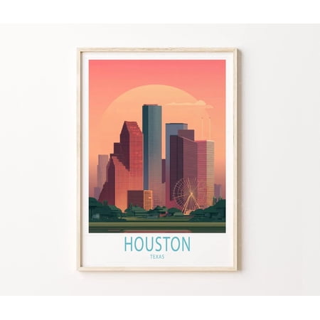Houston Texas Travel Poster, City Skyline Sunset Modern Wall Art Print, Poster Only