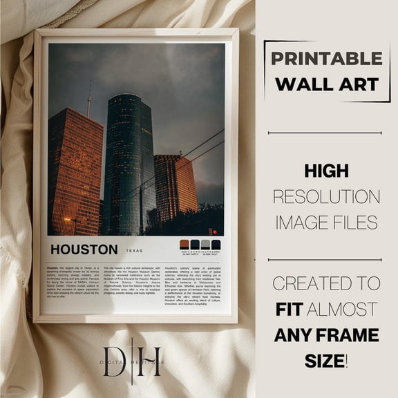 Houston Texas Travel Poster: Minimalist City Wall Art, Unframed Poster Size 12x18
