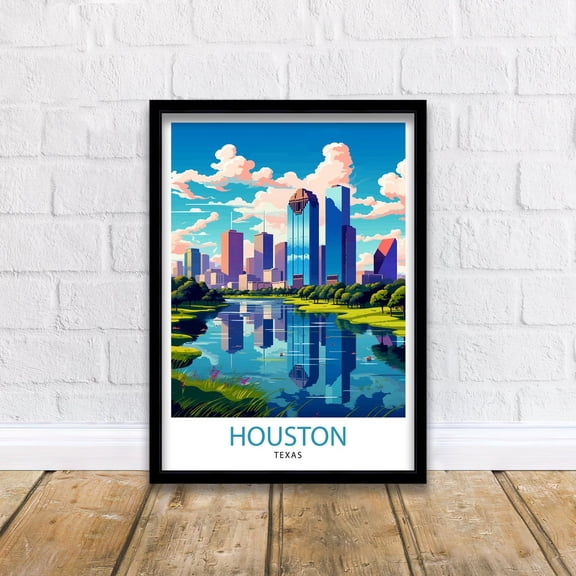 Houston Texas Travel Print Houston Wall Art Texas Decor Houston Cityscape Travel Houston Skyline Houston Souvenir