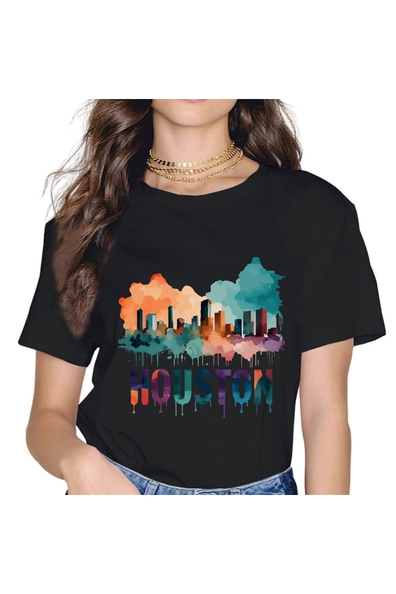 Houston Texas Watercolor Skyline Home State Souvenir Gift T-Shirt