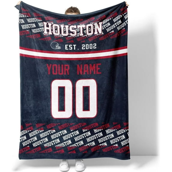 Houston Throw Blanket Custom Name and Number Blanket for Men Women Boy Gifts
