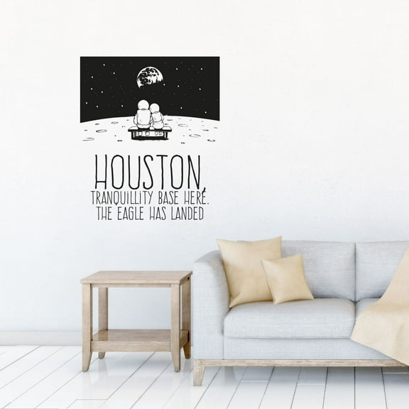 Houston Tranquility Base Here The Eagle Has Landed Quote Moon Neil Armstrong Design Vinyl Wall Sticker Wall Art Wall Decal Boys Girls Kids Room Design Bedroom Home Decoration Size(20x18 inch)