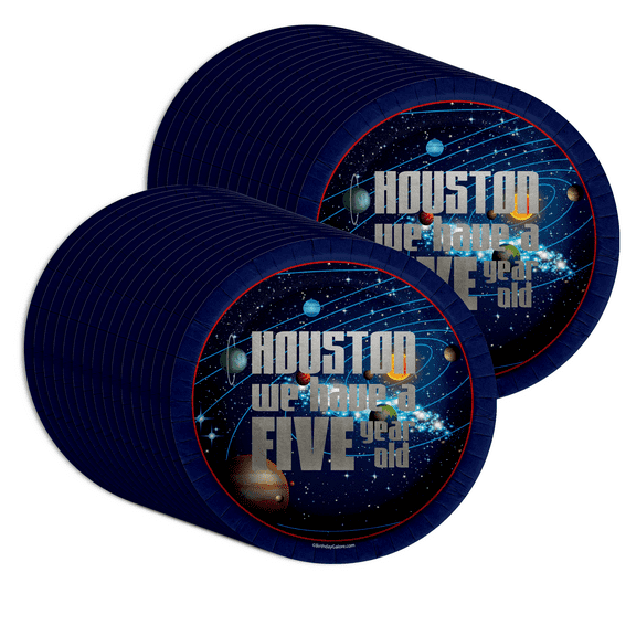 Houston We Have a Five Year Old Space Birthday Party Supplies - Boys 5th Birthday Party Plates - Large 9" Plates in Bulk 32 Piece