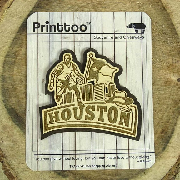Houston Wood Engraved Fridge Magnet Souvenir Gift
