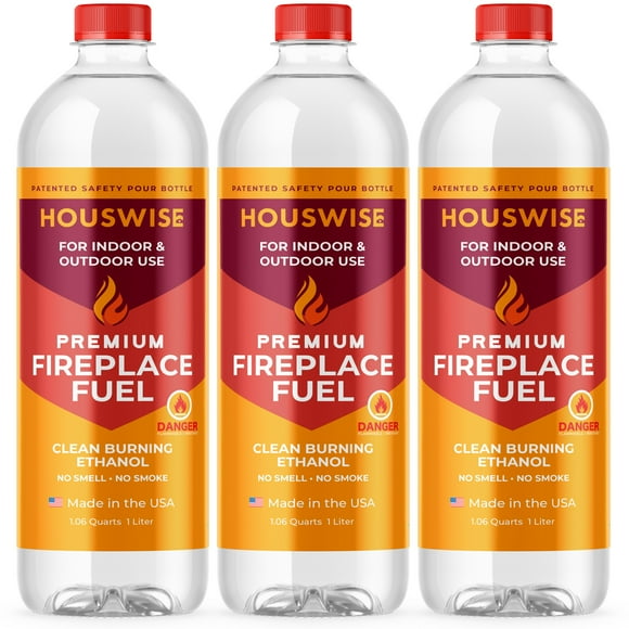 Houswise Bio Ethanol Fireplace Fuel, Bioethanol Fuel For A Tabletop Fire Pit For Indoors And Outdoors - 3 x 1 Liter