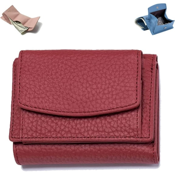 Houtangduty Mini Wallet, Preliminary Wallet With Coin Pouch, Women's Foldable Short Wallet, Premium Leather Wallet for Women (Wine Red)