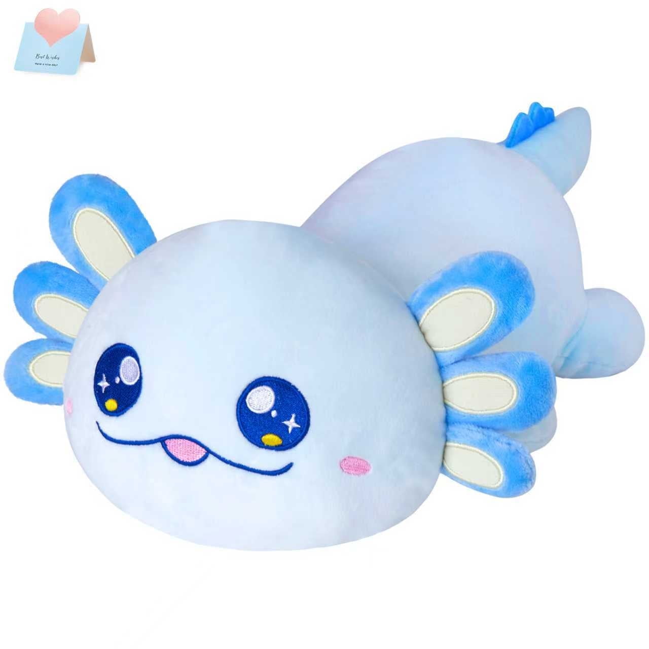 Houwsbaby 12'' Blue Axolotl Plush Pillow,Cute Relaxing Pose Axolotl Stuffed Animal,Plushie Squishy Toy Birthday Christmas Halloween Hoilday Ideal Gift for Toddler Kids Boys Girls