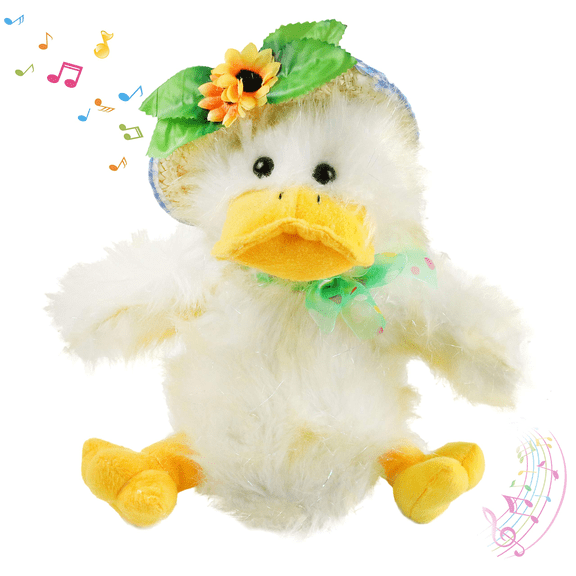 Houwsbaby 12" Electronic Duck Music Dancing Stuffed Animal Singing You are My Sunshine Waving Interactive Duck Plush Toy with Straw Hat for Boys Girls Kids Easter Birthday