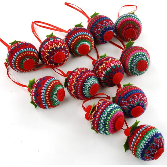 Houwsbaby 12 PCS Knitted Sweater Christmas Balls Decorative Xmas Tree Hanging Ornaments Party Supplies Family, 2''