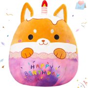 Houwsbaby 14" Happy Birthday Dog Stuffed Animals Cute Shiba Inu Soft Puppy Plush Pillow Birthday Decor Toy Gifts Toys for Toddlers Kids Boys Girls