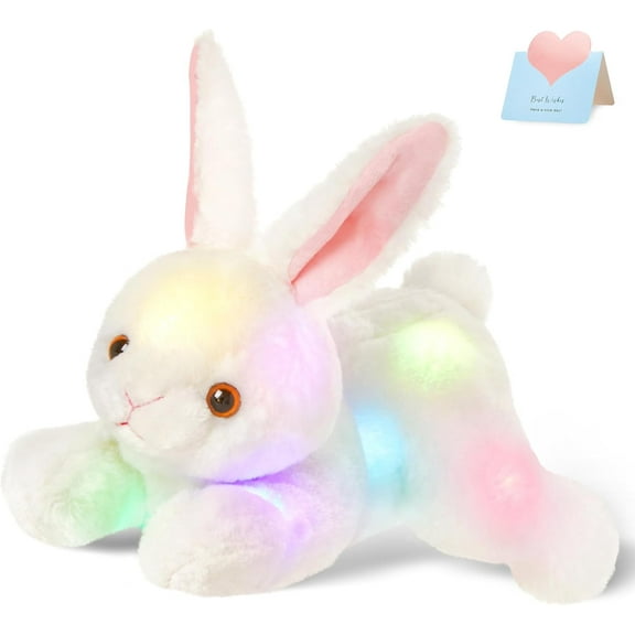 Houwsbaby 14"Light up Plush Bunny Rabbit Stuffed Animal Rabbit Plushie Toy Glow in The Dark Bedtime Companion,Creative Decorations for Children's Room,Best Gifts for Easter/Halloween Day(LED)