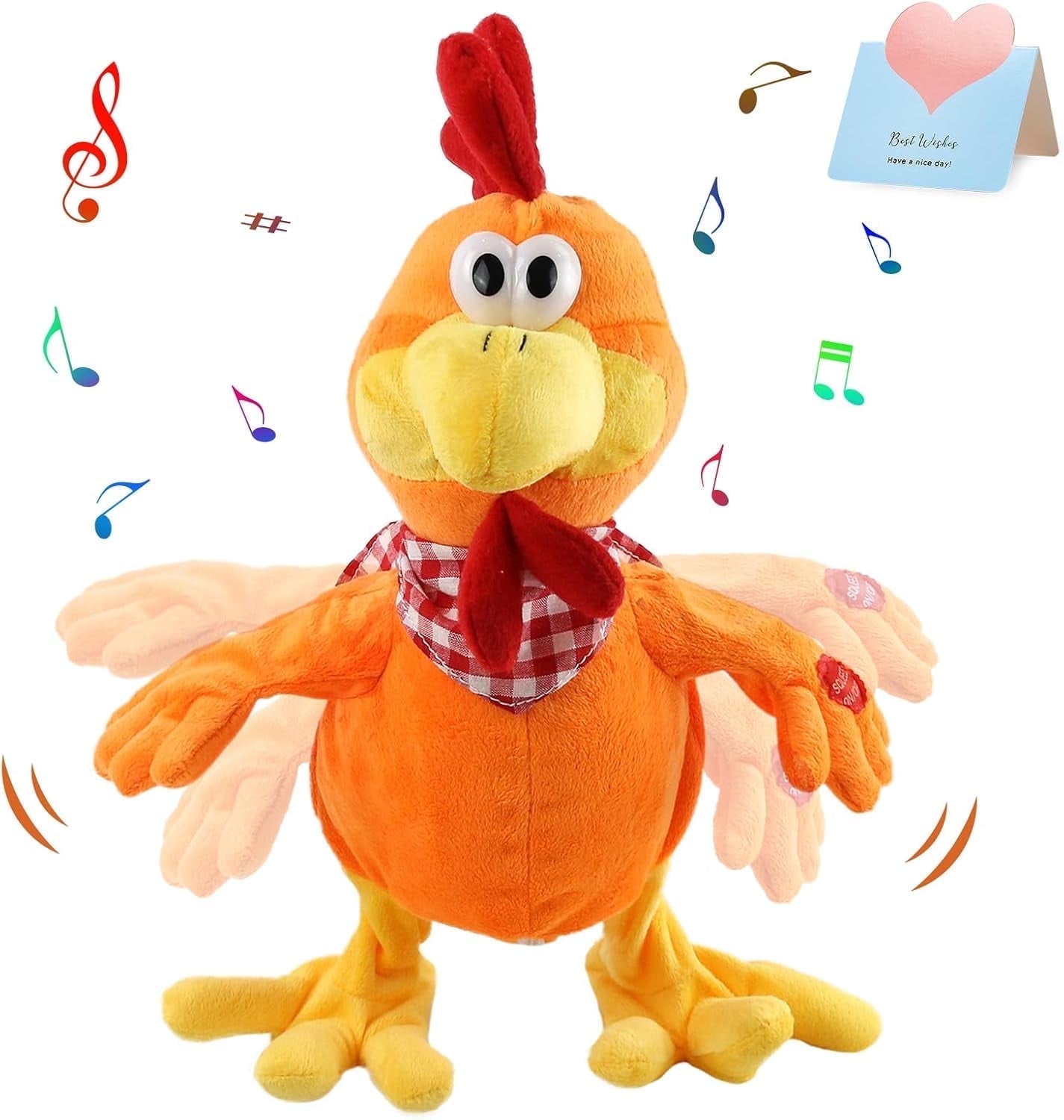 Waving Rooster Plush Toy wCozyWorld 15" Electronic Squawking Chicken Toy, Easter Chicken Stuffed Animal Interactive Musical Walking Singingith Bib Present for Kids Boys Girls Halloween  Day