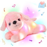 Houwsbaby 15 Pink Light up Musical Puppy Dog Stuffed Animal Soft Plush LED Night Lights Glow Bedtime Pal Birthday Gifts for Toddler Kids
