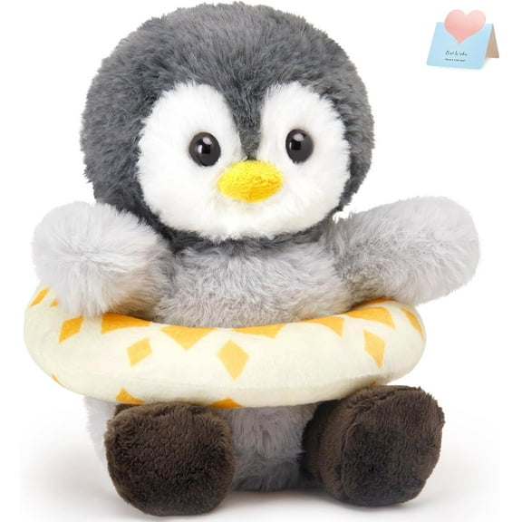 Houwsbaby 8" Cuddly Penguin Stuffed Animal,Penguin Plush Toy with Yellow Swimming Circle,Ideal Gift Toy Doll Holiday Birthday Christmas Halloween for Kids Boys Girls