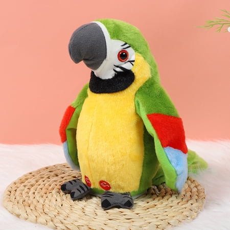 Houwsbaby 9'' Green Electronic Musical Talking Parrot Plush Toy,Interactive Toy,Recording Stuffed Animal Repeat What You Say Shake Wings Macaw Record Bird Toy for Kids Boys Girls