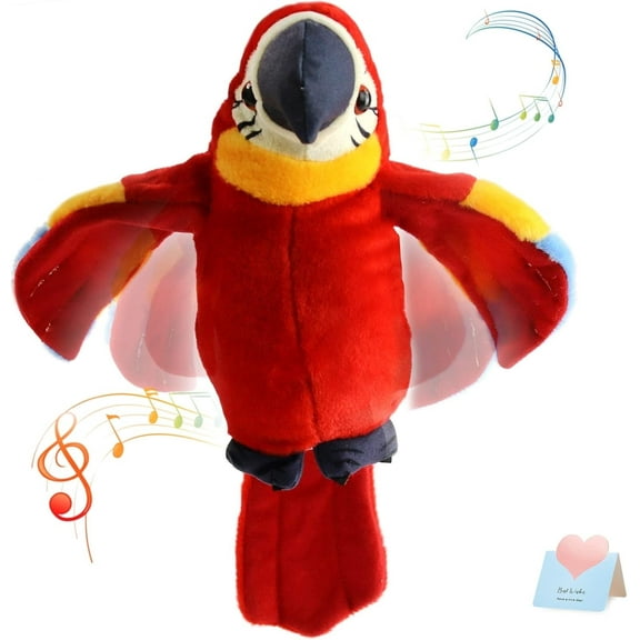 Houwsbaby 9'' Red Talking Parrot Plush Pal Repeat What You Say Recording Stuffed Animal Macaw Electronic Record Interactive Animated Bird Present Birthday Christmas for Kids Boys Girls