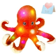 Houwsbaby LED Light up Octopus Stuffed Ocean Life Animal Plush Soft Curly Cute Toy with Night Lights Glow in The Dark Christmas Halloween Birthday Gifts for Toddler Kids