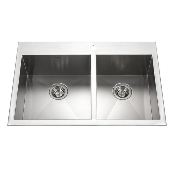 Houzer Bellus 33 in Stainless Steel Topmount 1-hole 60/40 Double Bowl Kitchen Sink with Strainer and Grid - BCD-3322