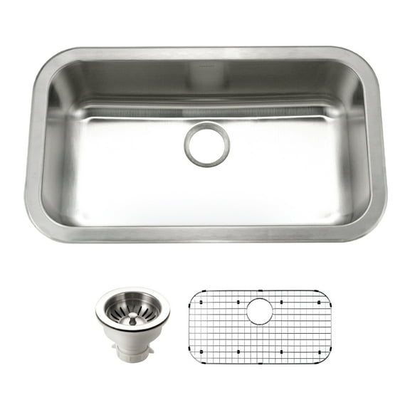 Houzer Belleo 32 in Stainless Steel Topmount Single Bowl Kitchen Sink with Strainer and Grid - BSG-3018