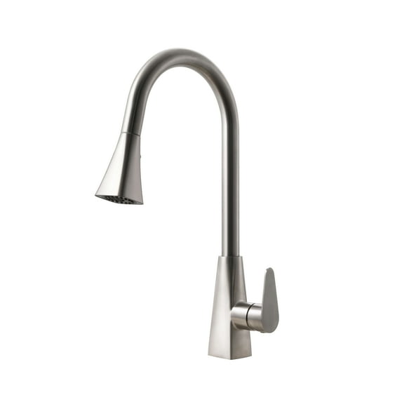 Houzer CAT-172-BN Single Hole Kitchen Faucet with Solid Stainless Steel Body, Pullout ABS Sprayer with Three Function Spray, Easy Clean Aerator