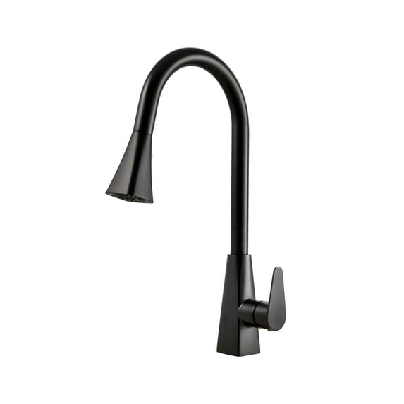 Houzer CAT-172-MB Single Hole Kitchen Faucet with Solid Stainless Steel Body, Pullout ABS Sprayer with Three Function Spray, Easy Clean Aerator